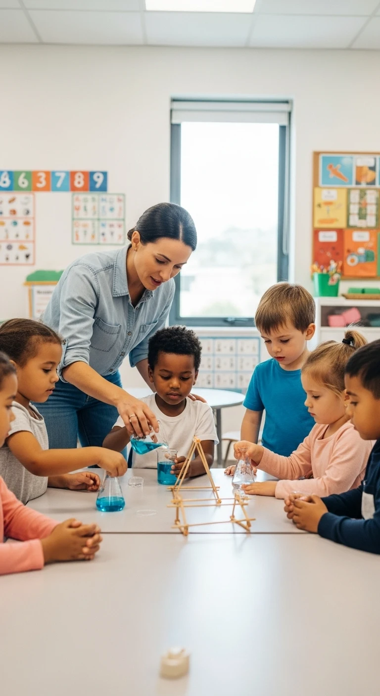 pre k students in classroom science experiment