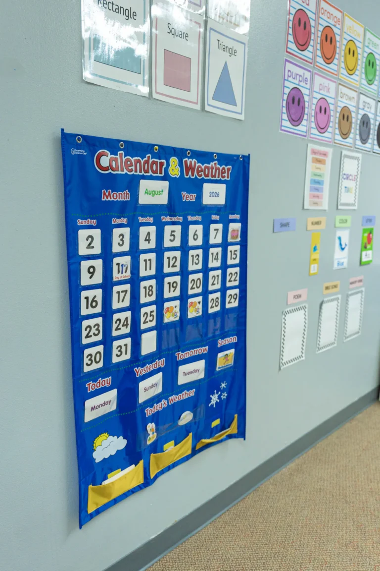 Calendar and weather chart in a preschool classroom