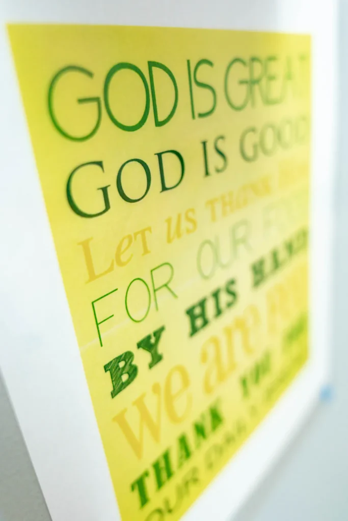 God is great prayer sign in a classroom at The Way PDO