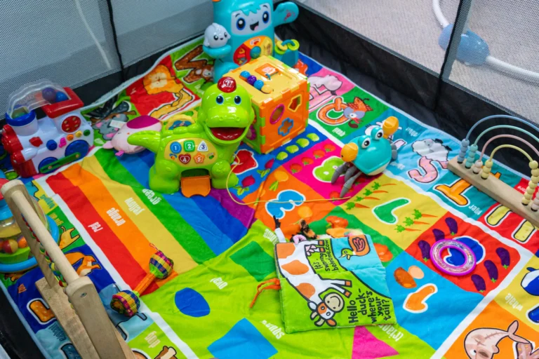 Colorful activity play area in the infant room
