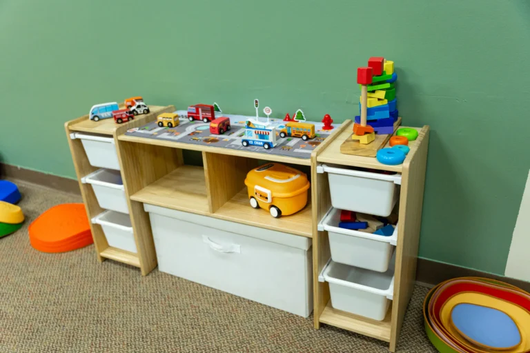 Toy shelves in a toddler classroom at The Way PDO